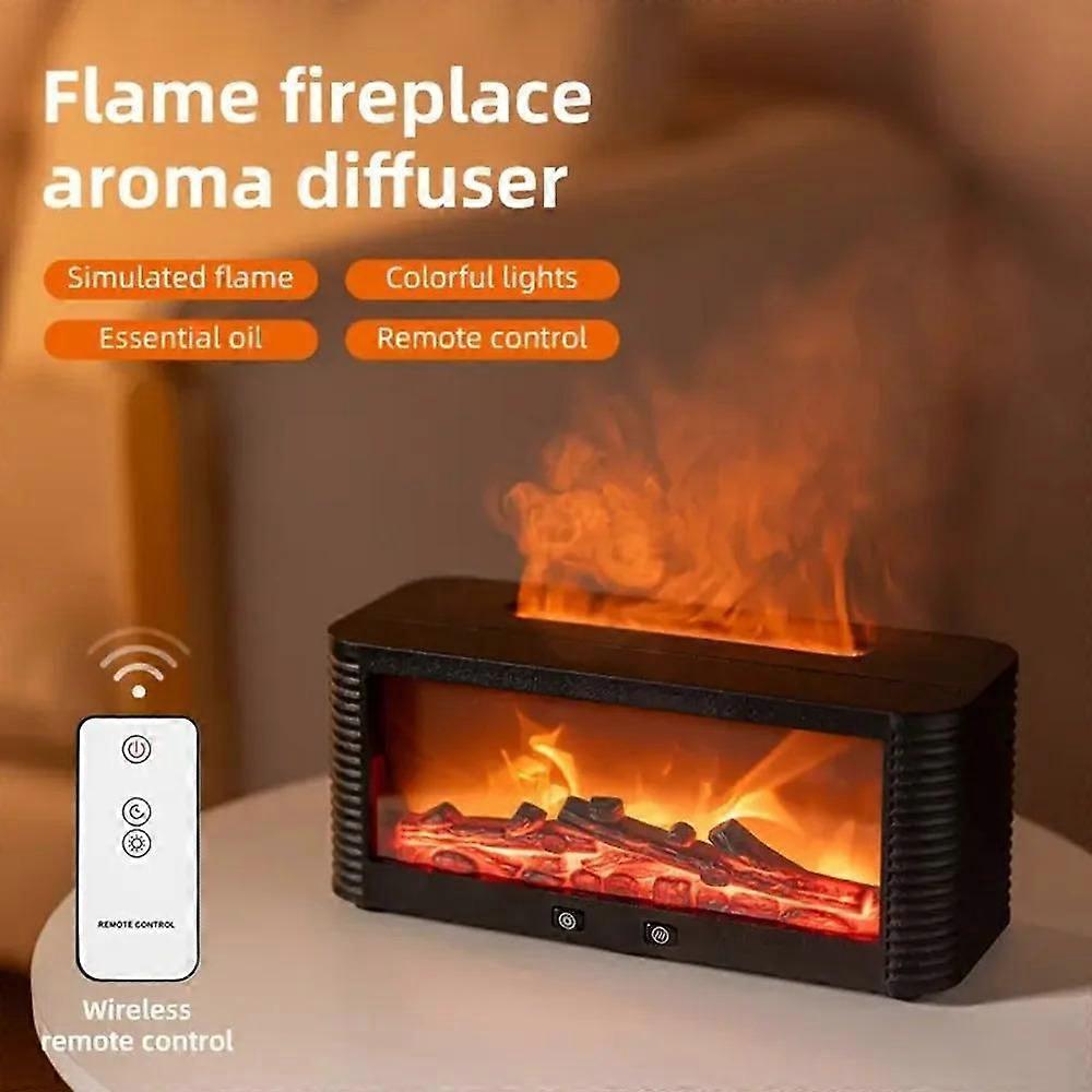 3D Simulation Fireplace Flame Aromatherapy Humidifier, Desktop Essential Oil Diffuser Remote Control Air Humidifier, Large Mist Volume, Flame Atmosphe