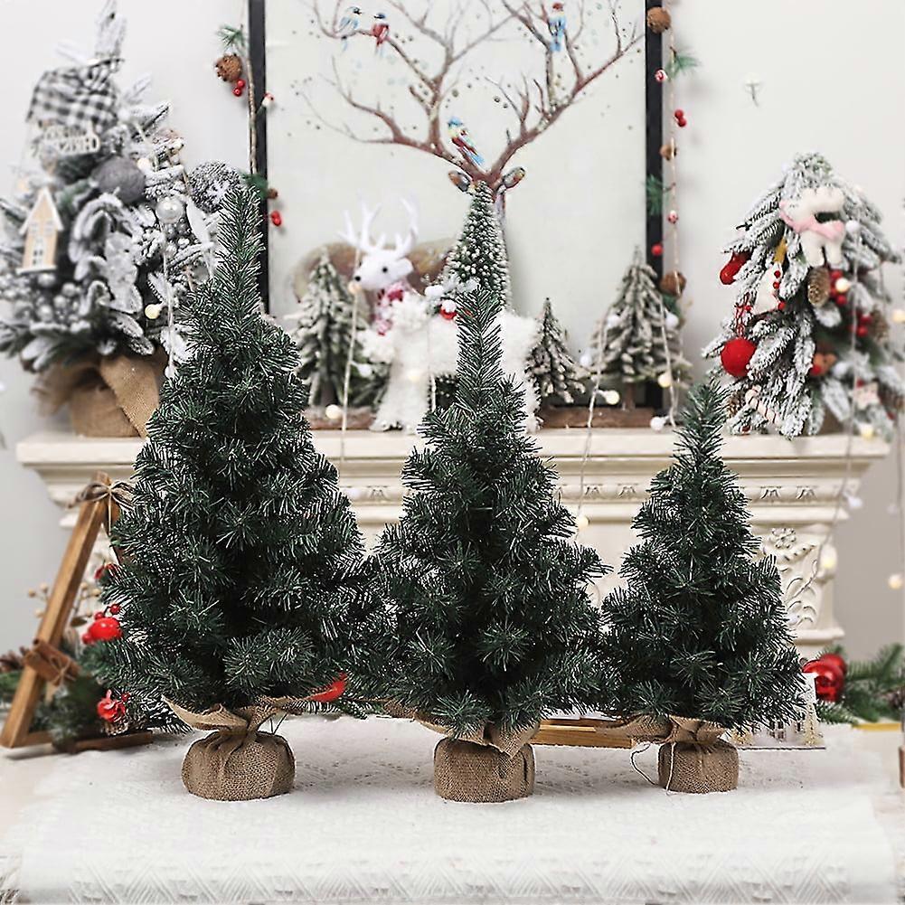 23.6" Mini Christmas Tree with Burlap Base, Artificial Desktop Pine Tree for Holiday Home & Party Decor