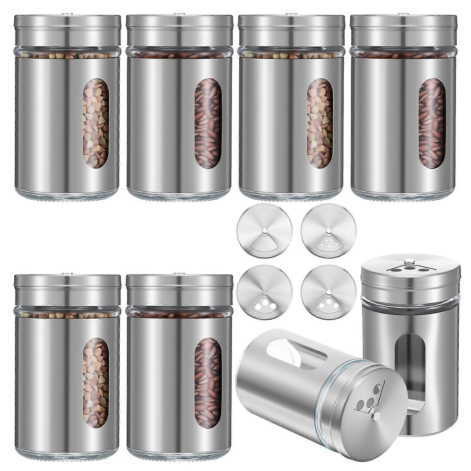 8 Pcs Adjustable Stainless Steel Salt and Pepper Shakers Set with Clear Viewing Window