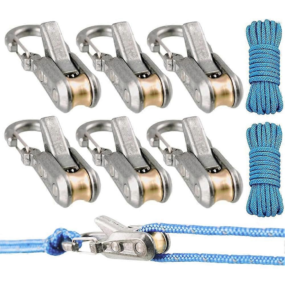 6-Pack Rope Tensioner Paracord Adjusters - Knot-Free Locking Tie-Down Tool with Roller,Adjust Buckle for Camping,Boating
