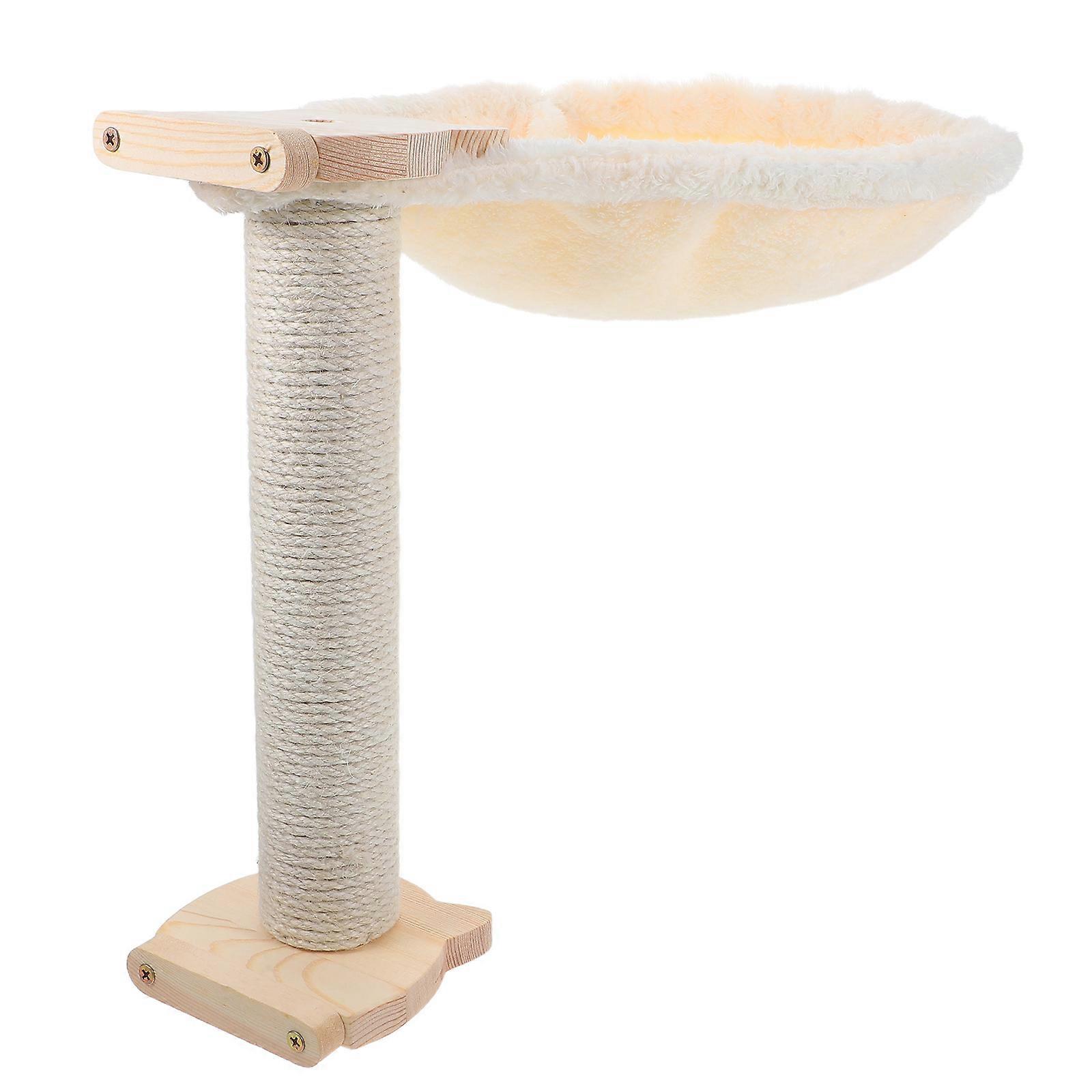 Plush Cat Tree Hammock Spoon-Shape Cat Nest Home Use Beige Soft Material 1 Set