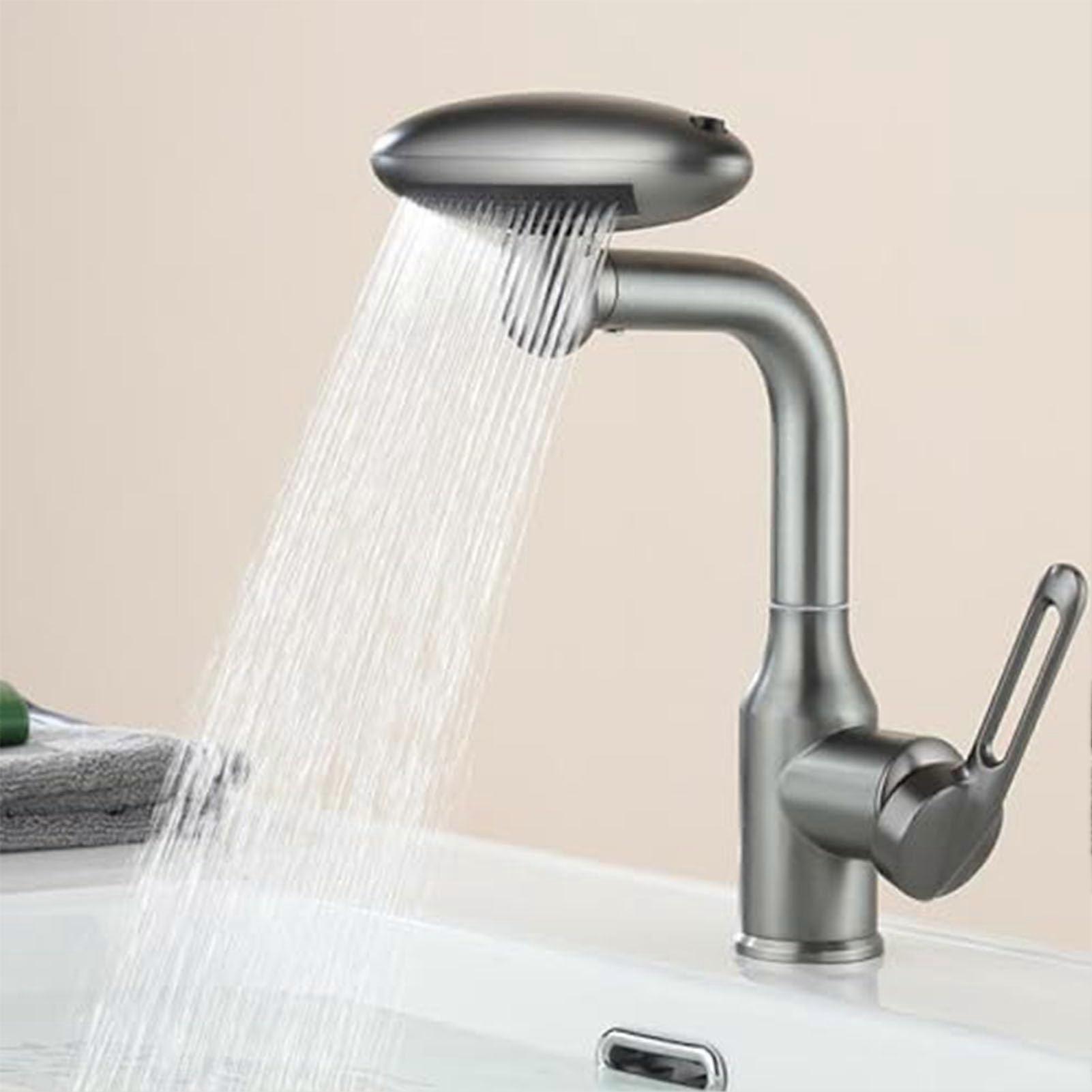 Gun Gray Kitchen Faucet with 4in1 Spray Modes, 360° Swivel, Single Handle Waterfall Sink Mixer