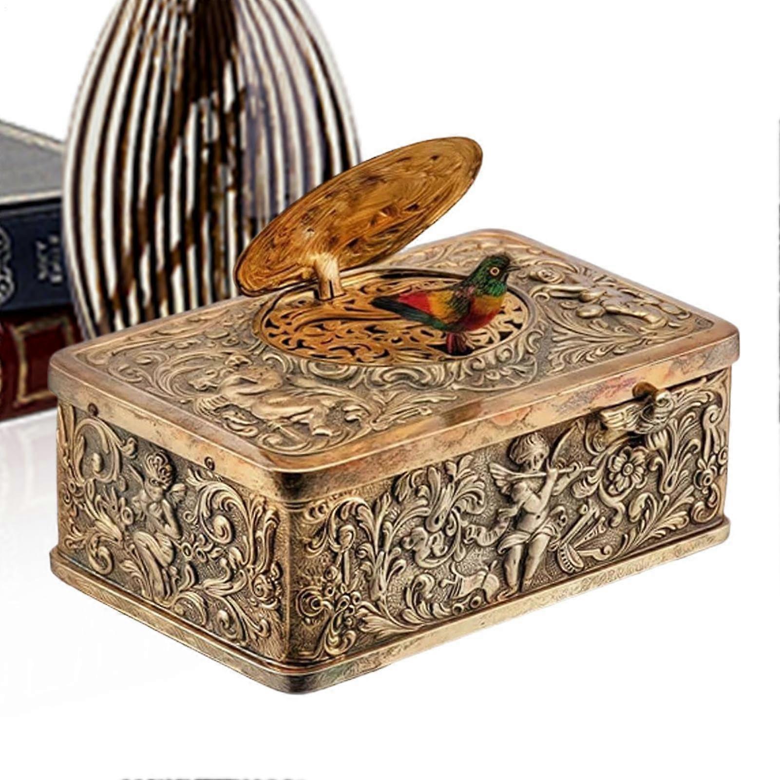 Vintage Birdsong Music Box with Realistic 3D Relief Design and Durable Alloy Frame for Home Décor
