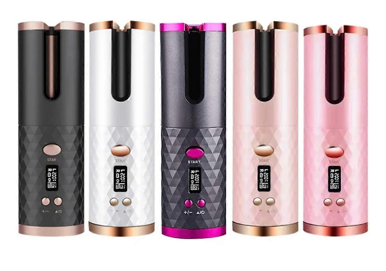 Cordless Automatic Hair Curler with 6 Heat Levels and 11 Timer Settings, Black White Gold