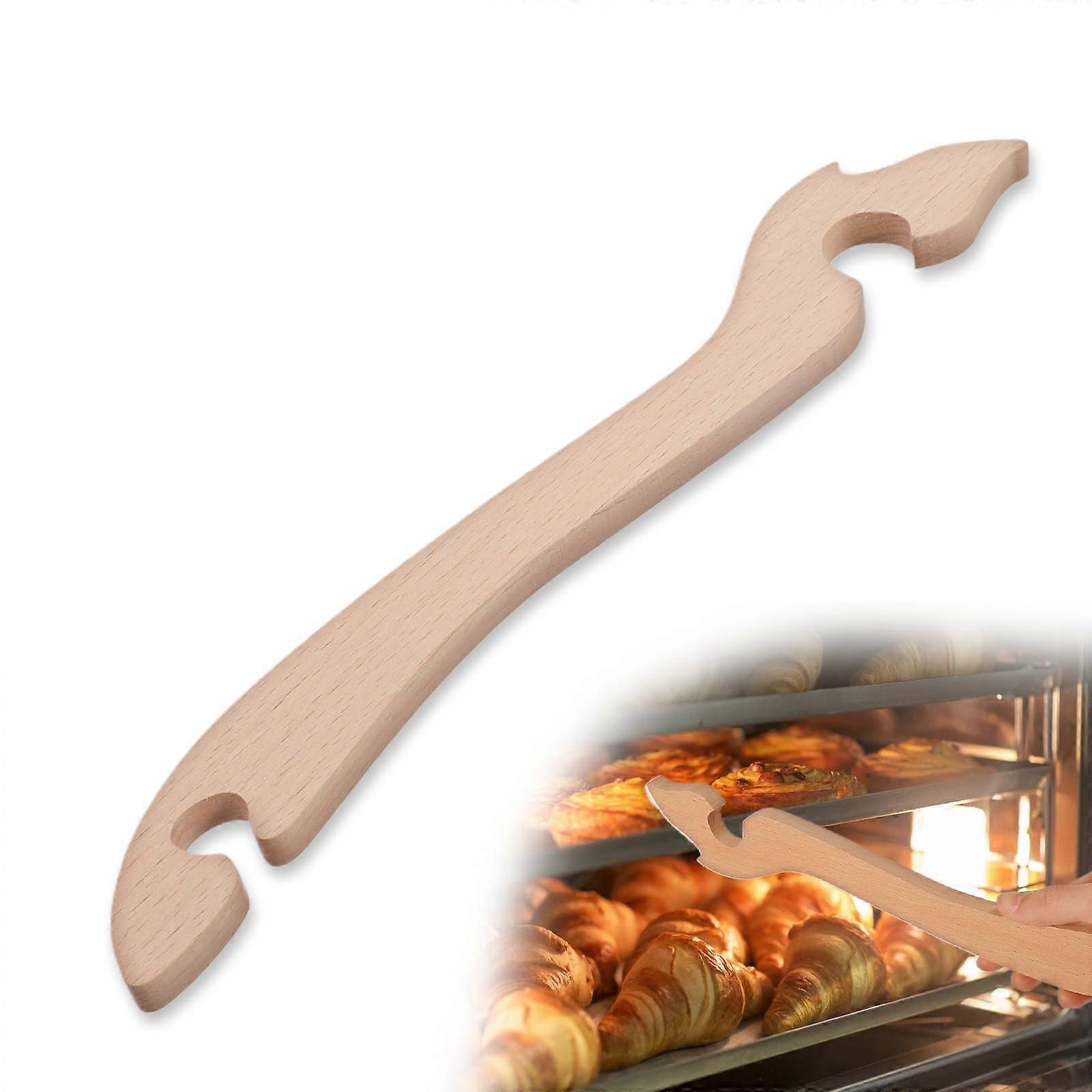 Oven Rack Puller Wooden Push Pull Tool with Long Handle AntiScald Beech Wood for Baking 11in