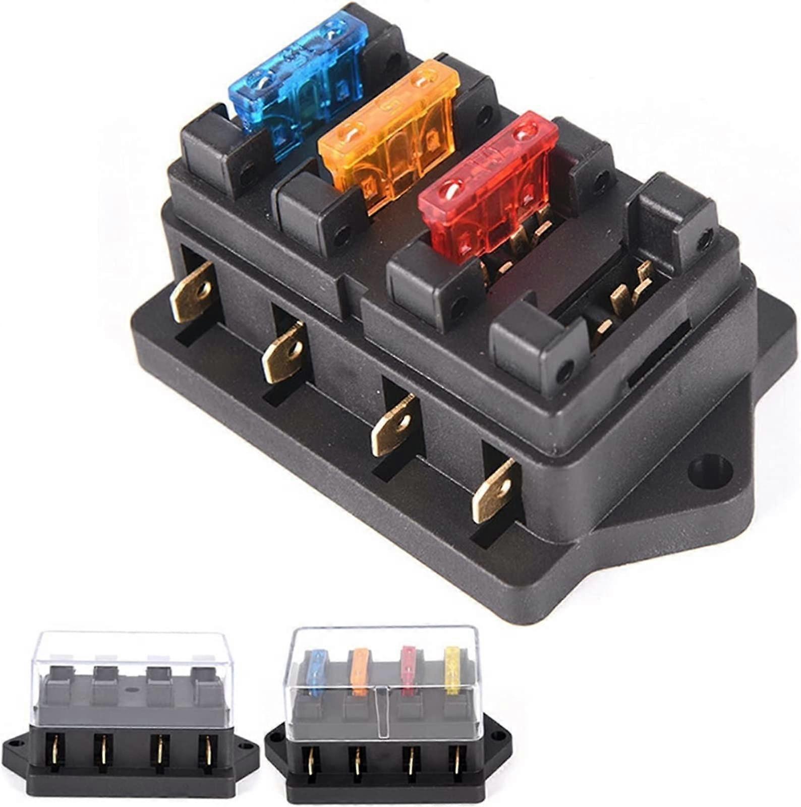 Fuse Box Holder 4 Way ATO Blade Fuse Block 12V 24V MultiCircuit Protection for Car Marine RV