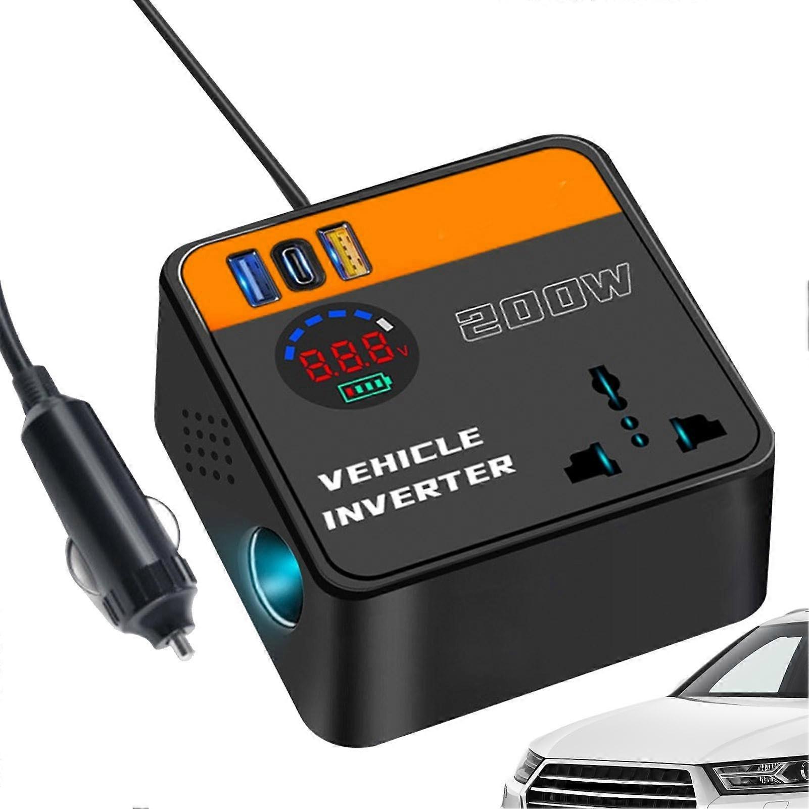 Car Power Inverter with Digital Display for Fast Charging Laptops and Phones on Road Trips
