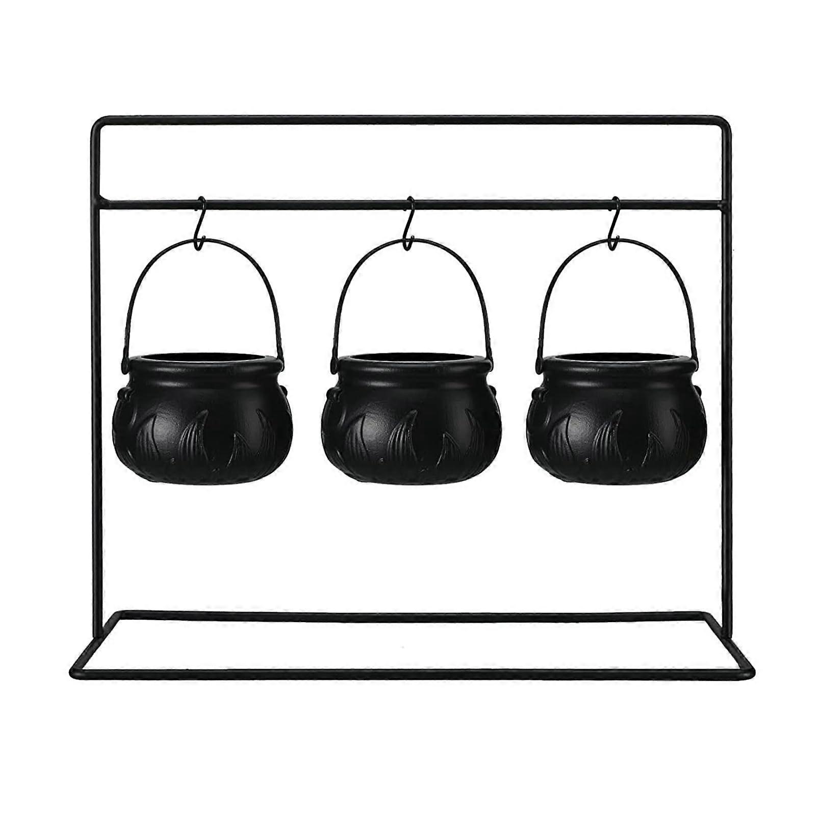 Set of 3 Halloween Candy Bowls with Rack, Mini Witch Cauldron Holders for Party Decor