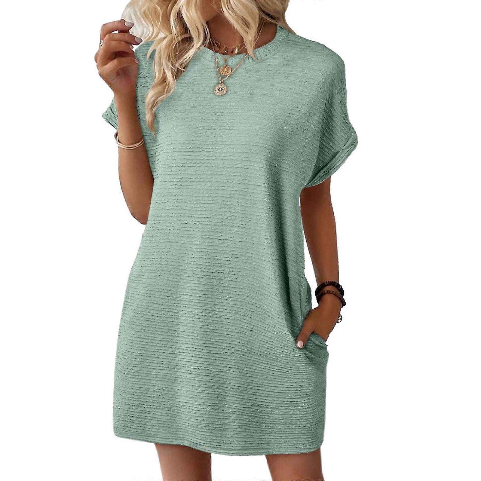 Womens Summer Dresses Fashion Short Sleeve Cute Spring Mini Dress Crewneck  Casual Beach Vacation Dresses light green M | Fruugo CZ