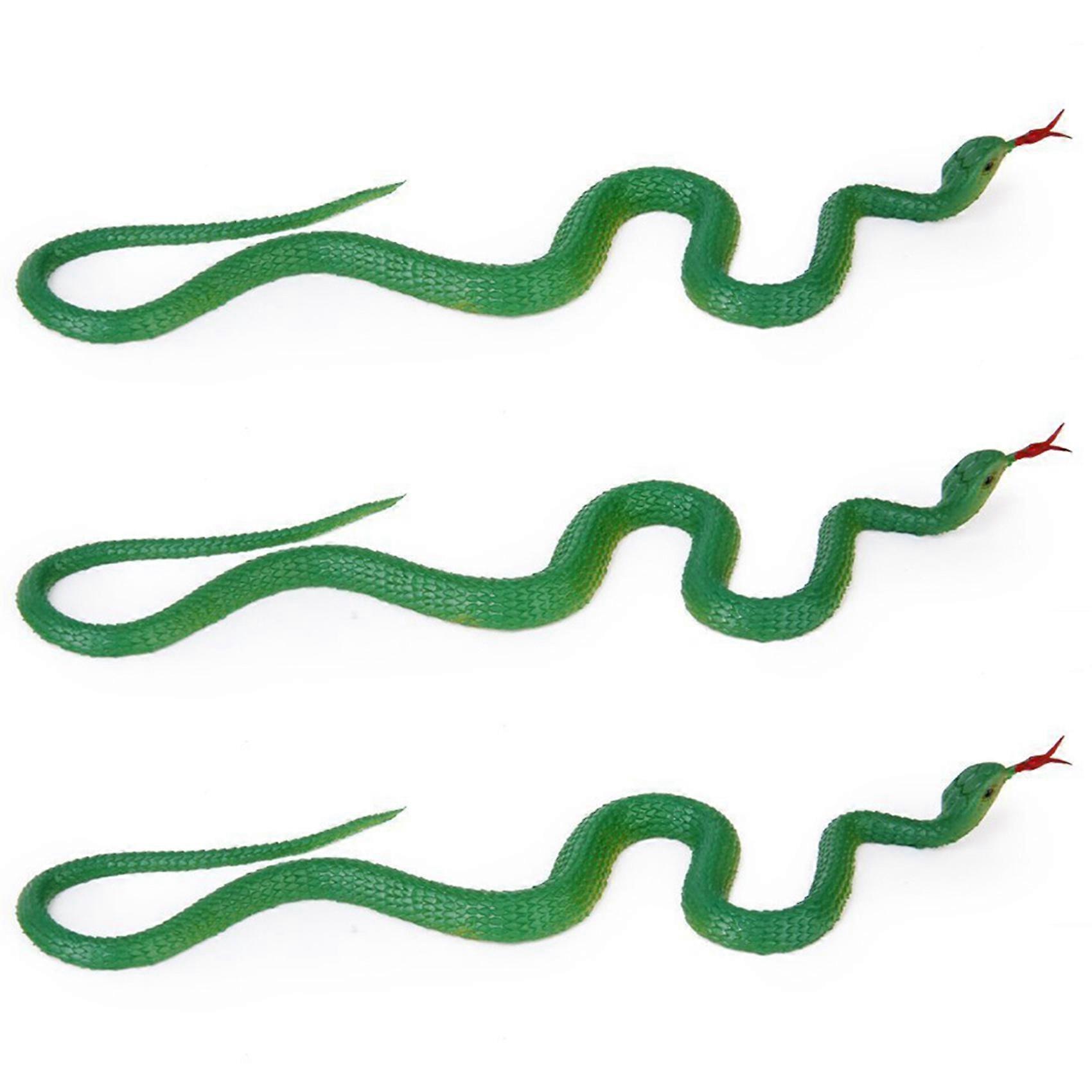 3X Simulation Soft Plastic Toy Snake Simulation Snake Rubber Tip Toy - Green