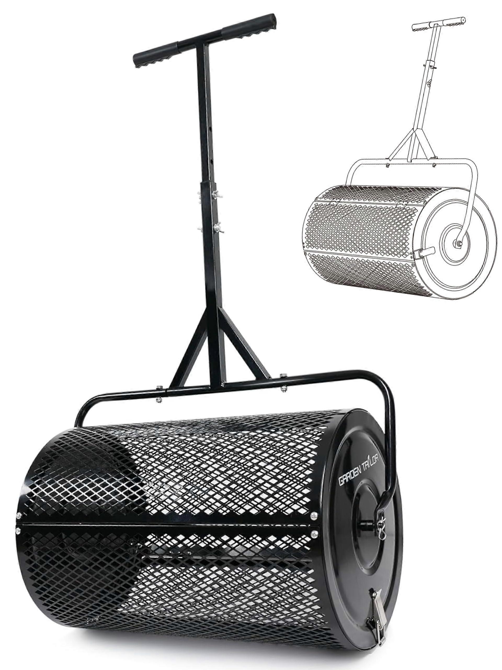 Compost Spreader 30 Inch Metal Mesh Lawn Topdressing Peat Moss Spreader with Adjustable Handle