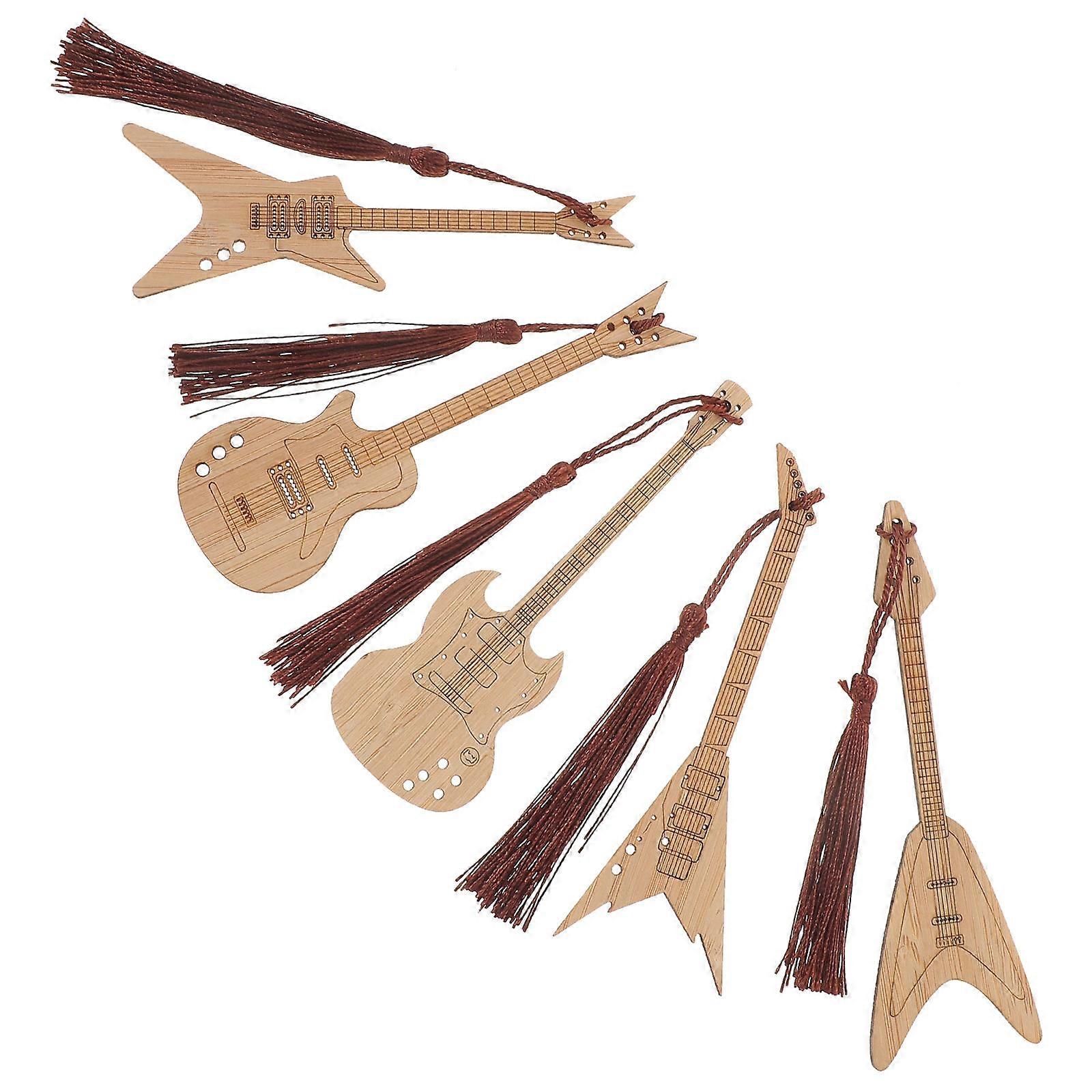 Unique Guitar Bamboo Bookmark Creative Design For Reading Sessions 5Pcs