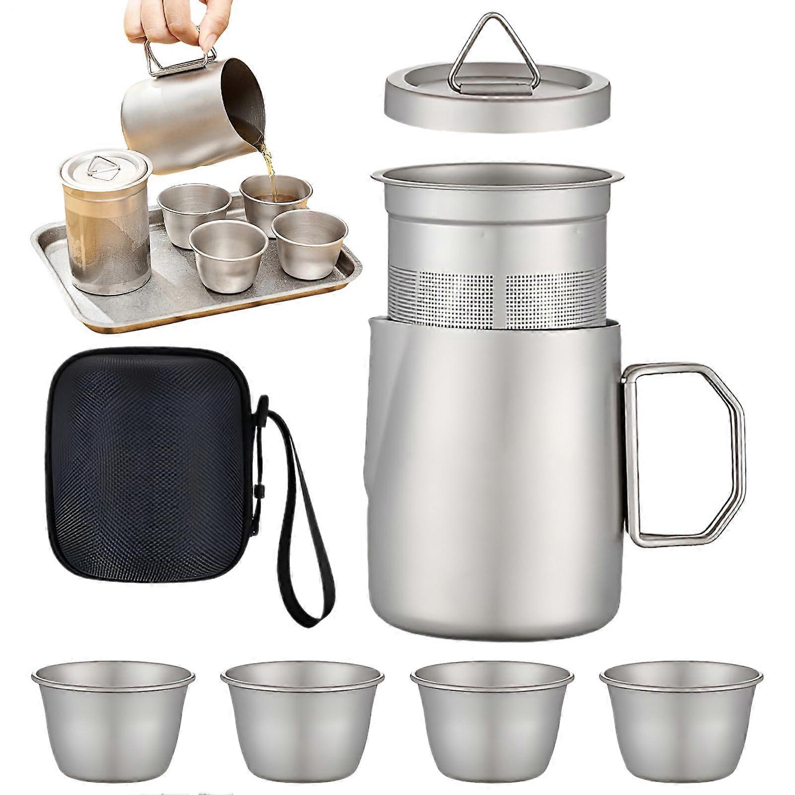 Travel Tea Set with Teapot and Cups, Quick Tea Separation, Detachable Infuser for Camping