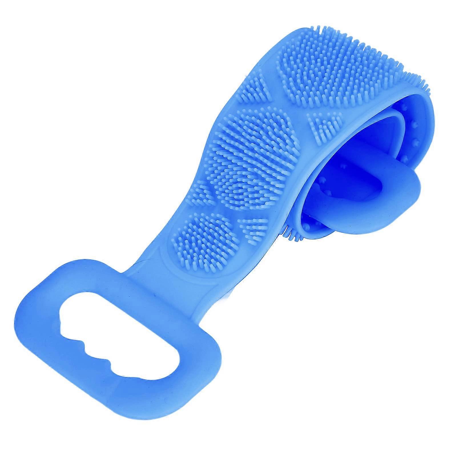 Silicone Back Scrubber with Dual Handles DoubleSided Exfoliating Bath Strap for Shower Blue