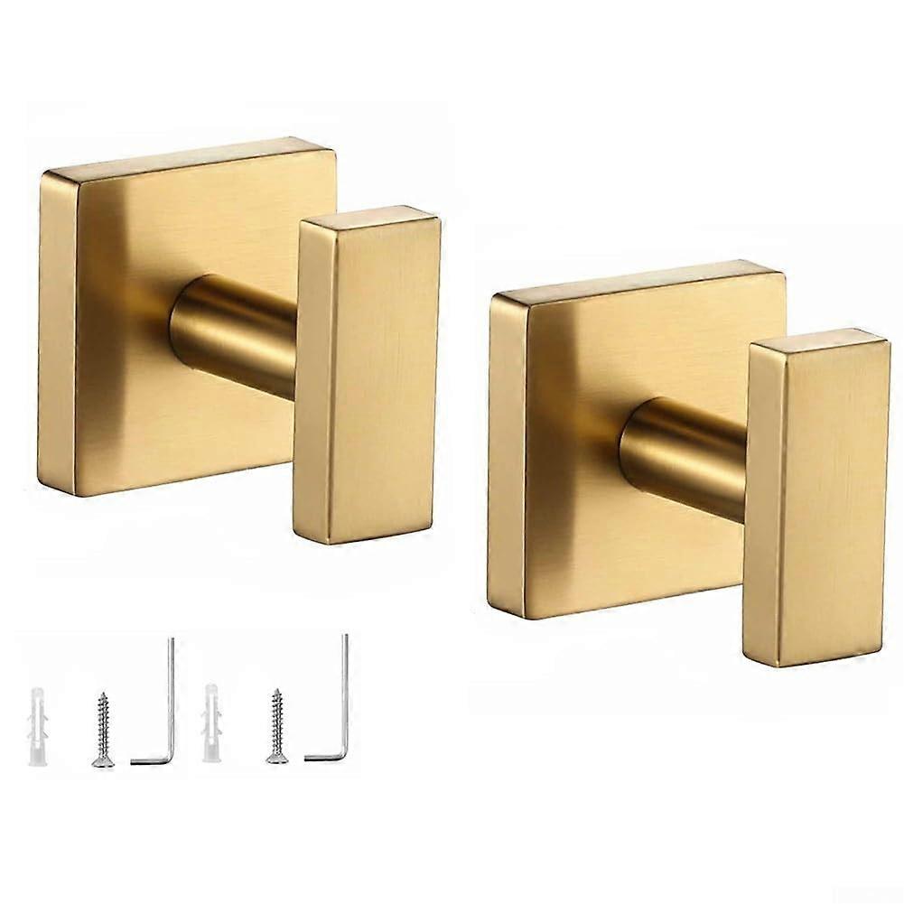 2 Pcs Gold Stainless Steel Wall Hook, Rustproof Bathroom Towel Holder for SpaceSaving Storage