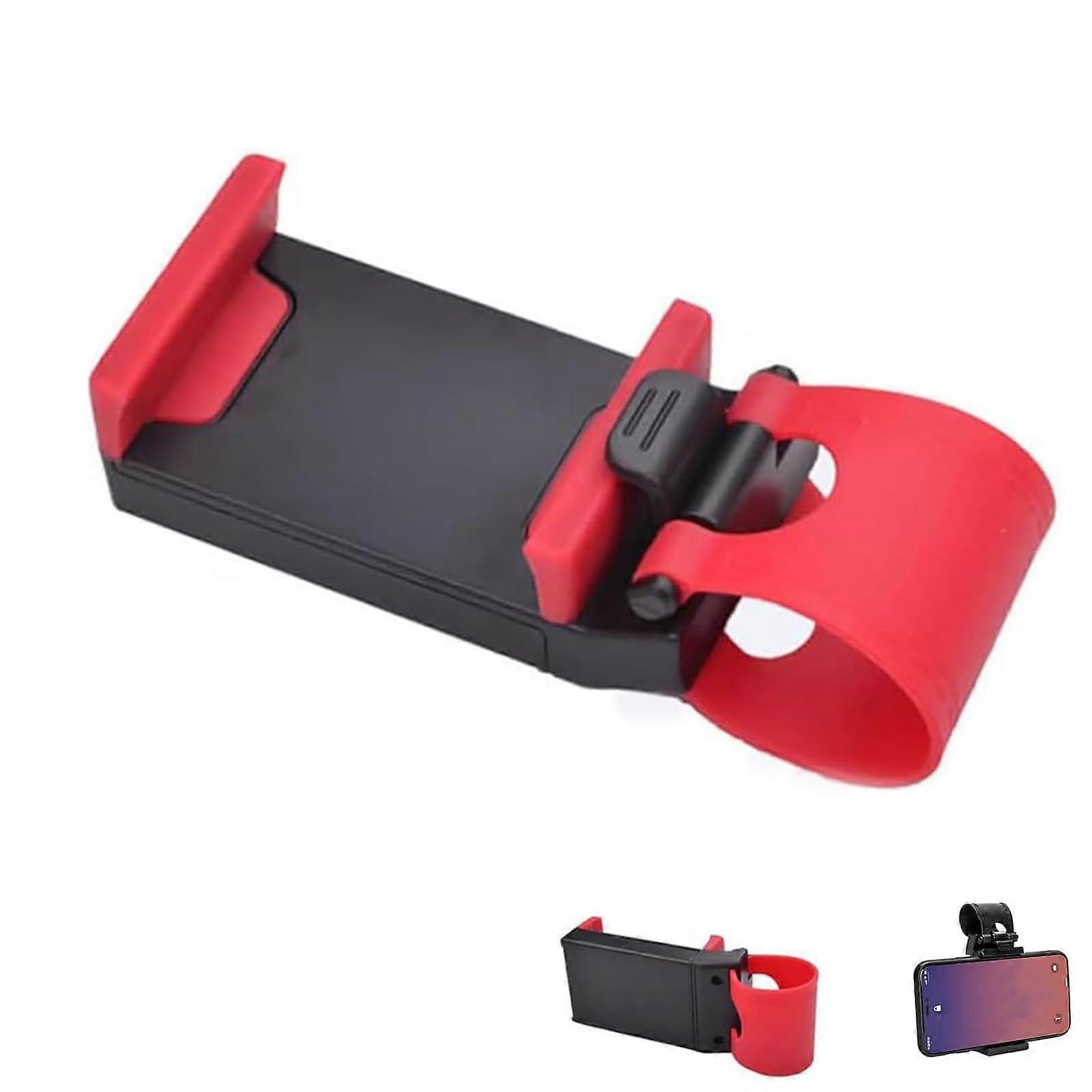 Universal Car Steering Wheel Phone Holder Adjustable Mount for Navigation and Safe Driving Red