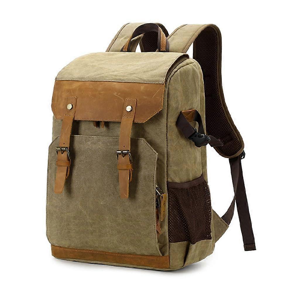 Waterproof Leather Camera Backpack with Laptop Compartment and Tripod Holder for SLR Mirrorless