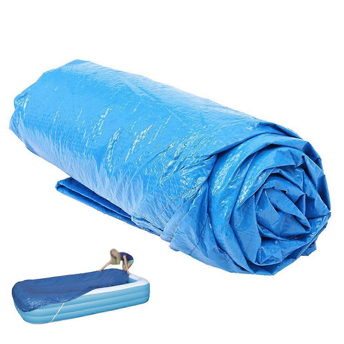 Rectangular Above Ground Pool Cover Rainproof Foldable Blue PE with Drawstring for Outdoor Debris Protection 305x20