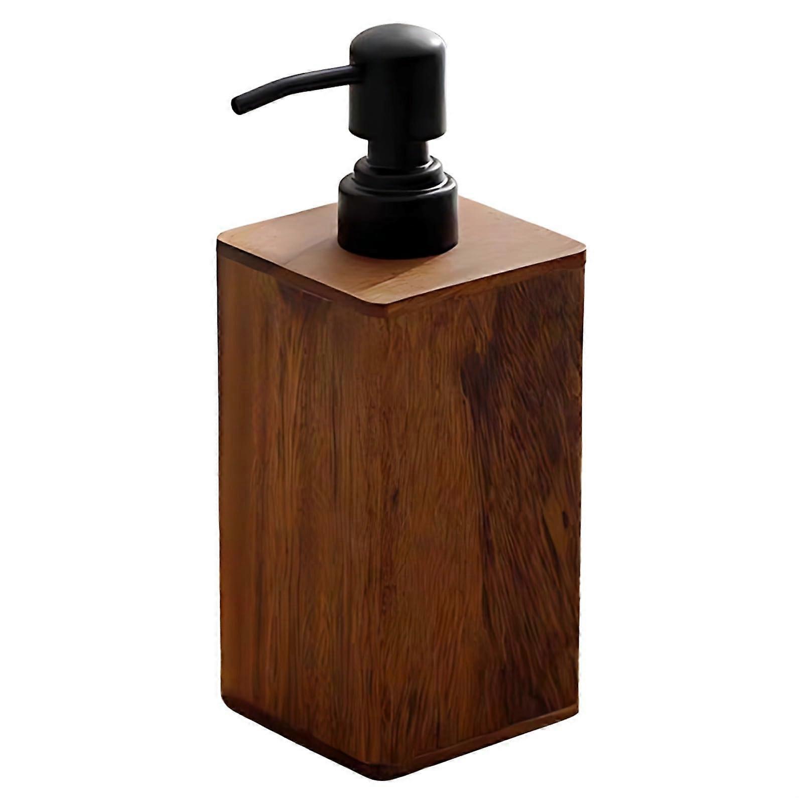 Walnut Hand Soap Dispenser 400ml Refillable Wooden Bottle with SpaceSaving Square Design