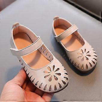 YOUSNH Children Shoes Fashionable Small Leather Shoes Hollow and Breathable Flat Bottomed Carved Single Shoes Kids Shoes Beige 7