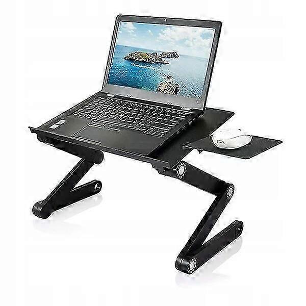 Notebook computer desk with USB cooling fan foldable and height adjustable for office and study