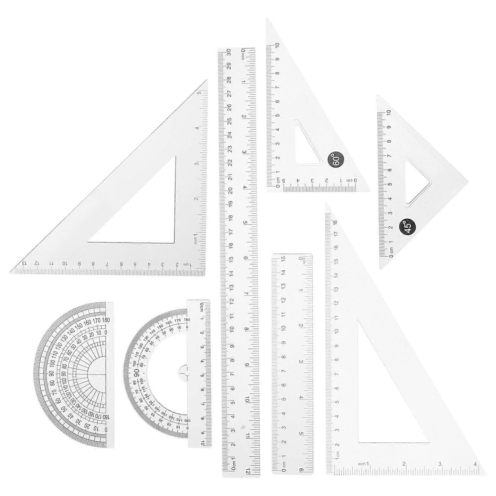 Clear Plastic Geometry Ruler Set for Geometry with 8Pcs Math Measuring Tools