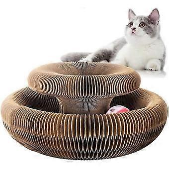 Twisty Paws Katzenspielzeug mit magnetischem Kratzbrett aus Pappe, faltbarer Ziehharmonika-Bahn und Glöckchenball – Platzsparendes Katzenspielzeug für drinnen
