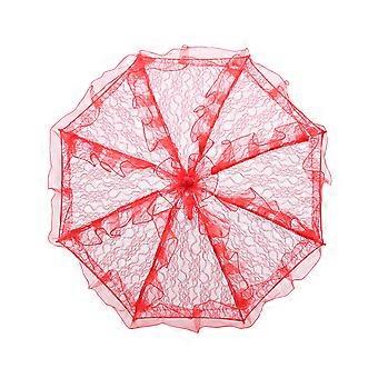 Wedding Umbrella Handmade Lace Parasol for Decoration Small Red