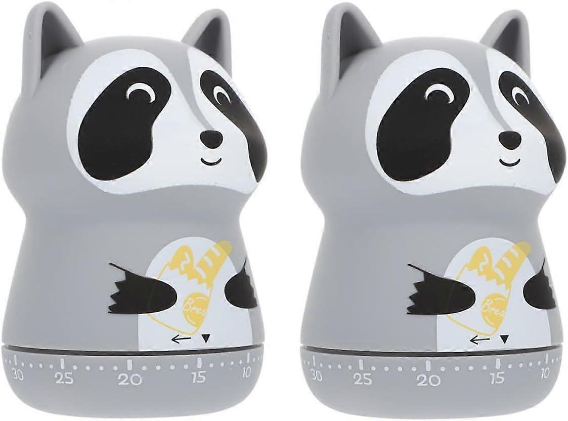2pcs Cartoon Raccoon Kitchen Timer Mechanical Management Countdown