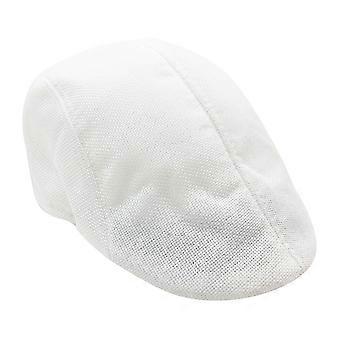 Mens Womens Flax Beret Newsboy Flax Sunscreen Hat Cabbie Driving Hat British Style Peaked (White)