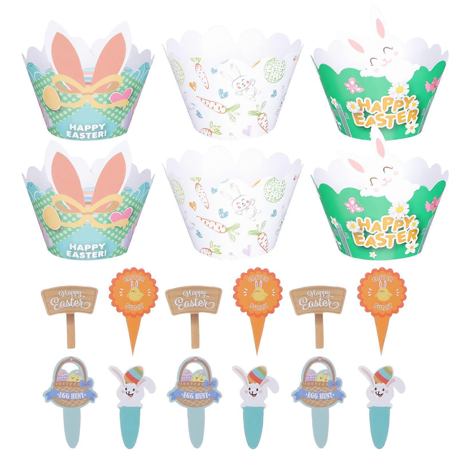 36Sets Easter Themed Cake Wrapper Party Cake Insert Cards Creative Cake Ornament