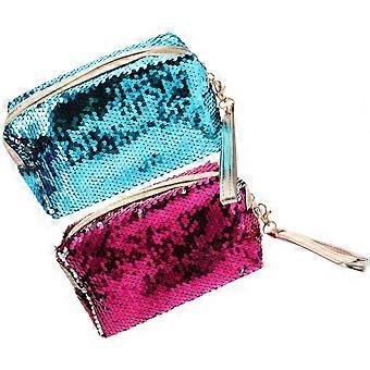 2 st glitter mynt handväska flickas hjärta plånbok sminkpåse bärbar förändring liten handväska för flickor kvinnor (slumpmässig färg)