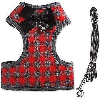 Pet Harness + Pet Leash - Classic Plaid Kitty Lead Rope Puppy Harness Set For Small Dogs Large Cats (s, Red Plaid)