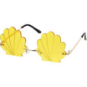 1pcs Fashion Shell Sunglasses Rimless Wave Sunglasses for Men Women Party Unique Sun Glasses, Yellow