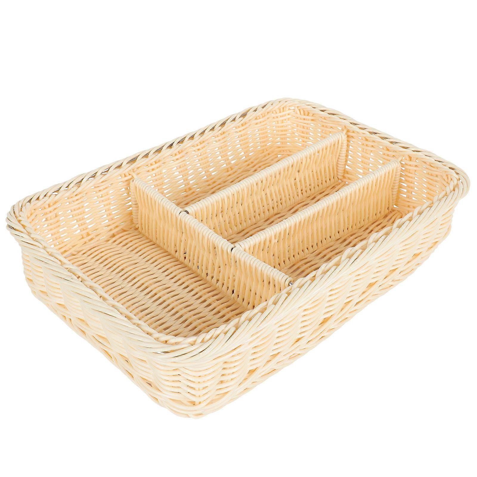 Rectangular Tray Woven Bread Tray Wicker Flatware Basket Kitchen Utensil Drawer Organizer