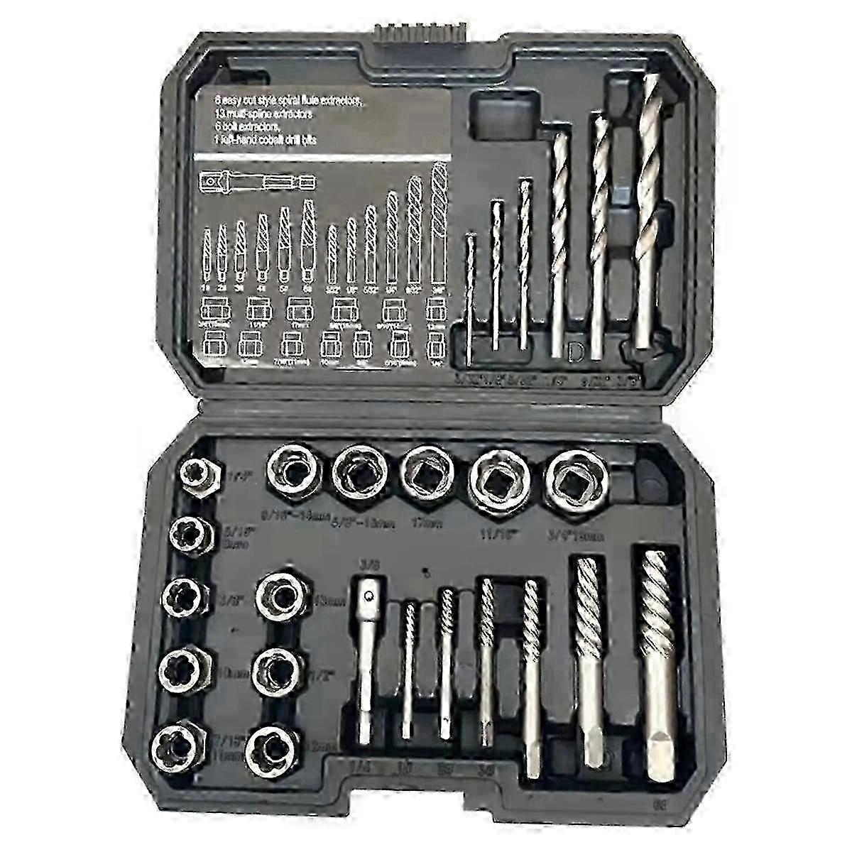 26-piece drill bit guide set for damaged screw extraction