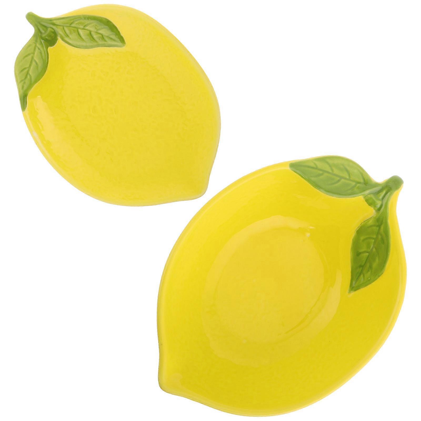 Lemon Shaped Ceramic Plate Bowl for Kitchen 2Pcs Creative Fruit Serving Set