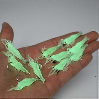 10 stuks lichtgevende garnalenlokken, zachte garnalenaasjes met haken voor nachtvissen
