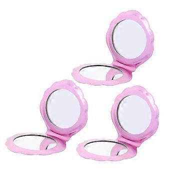 Portable Rosy Double-Sided Makeup Mirror Pocket for 3Pcs Travel Vanity Use