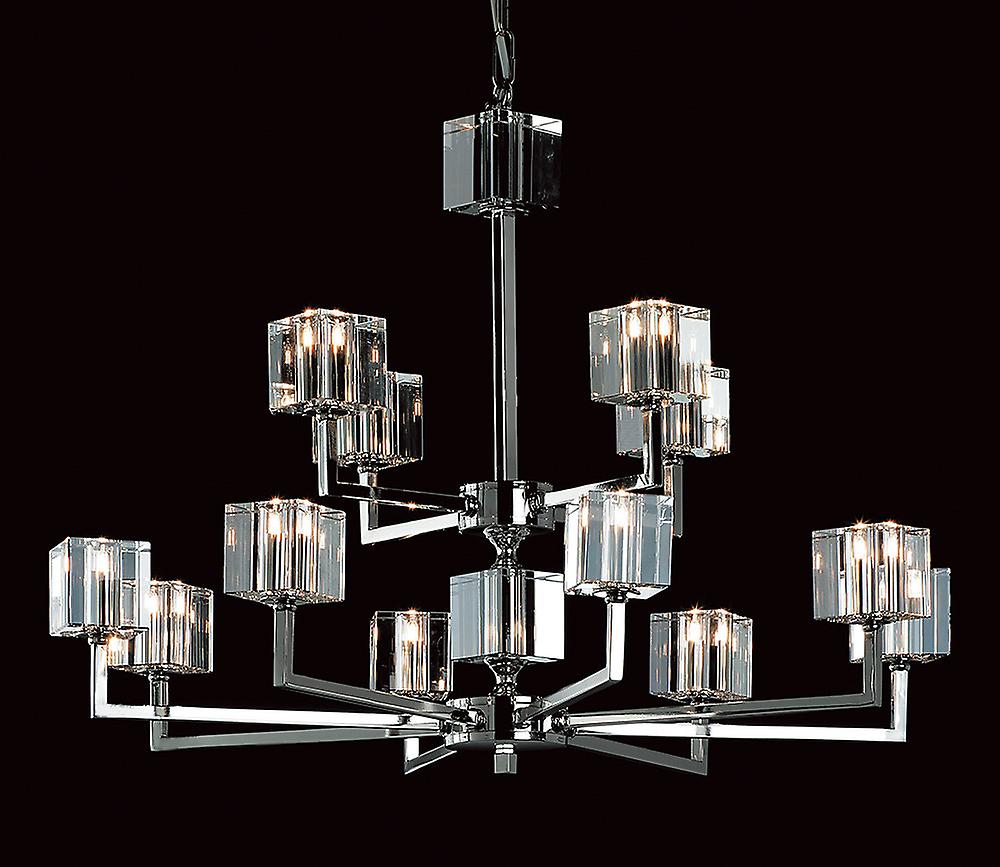 Cube Modern Halogen Nickel 12 Arm Chandelier