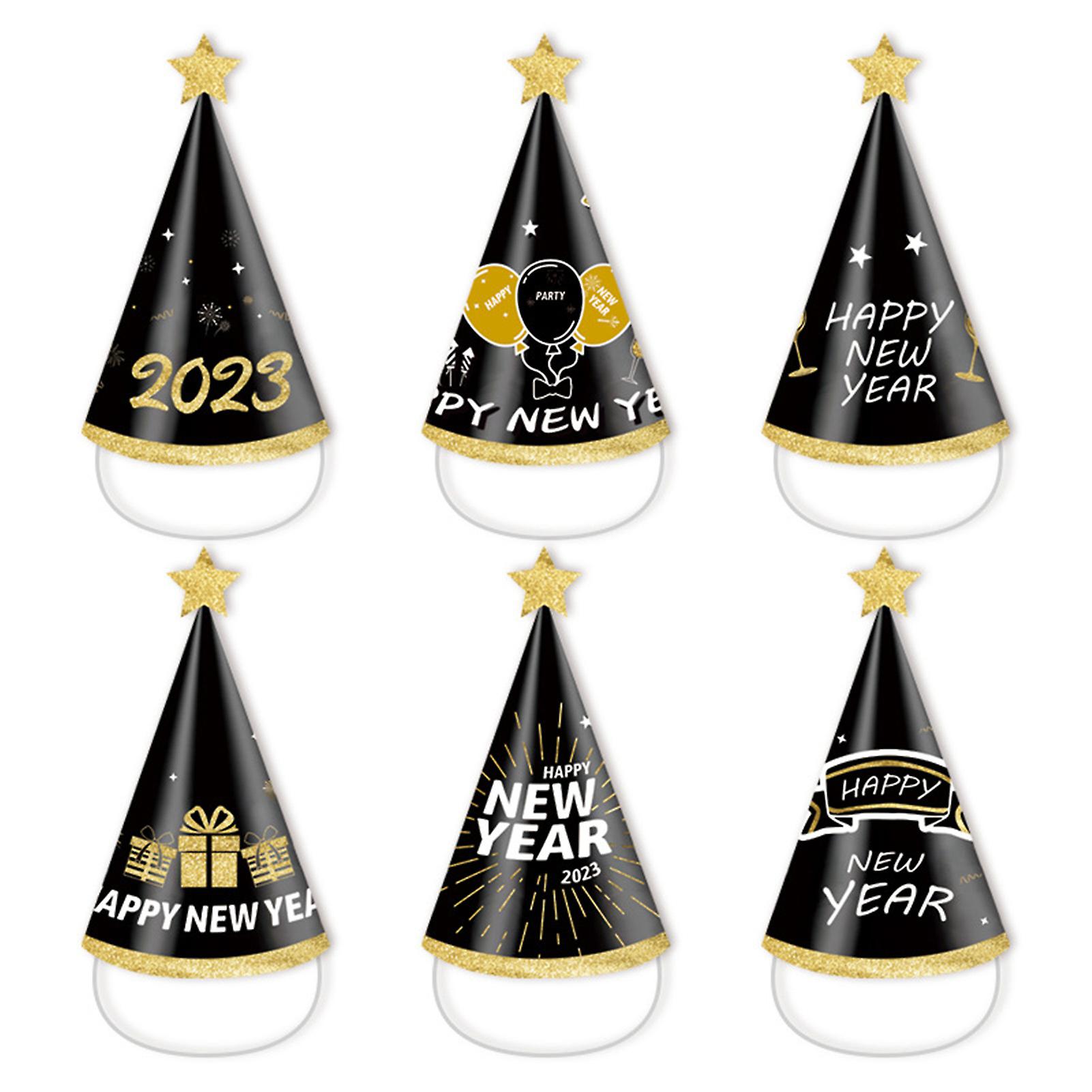 6/12 Packs New Year Paper Caps Black And Gold Headwear Paper Hats For Kids Adults Art Craft Party Supplies
