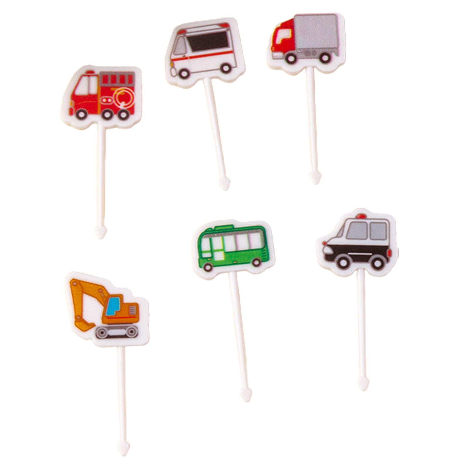 6pcs Fruit Fork Cartoon Bpa Free Reusable Non-slip Easy To Clean Multipurpose Plastic Car Koala Cat Bento Stick Party Decor