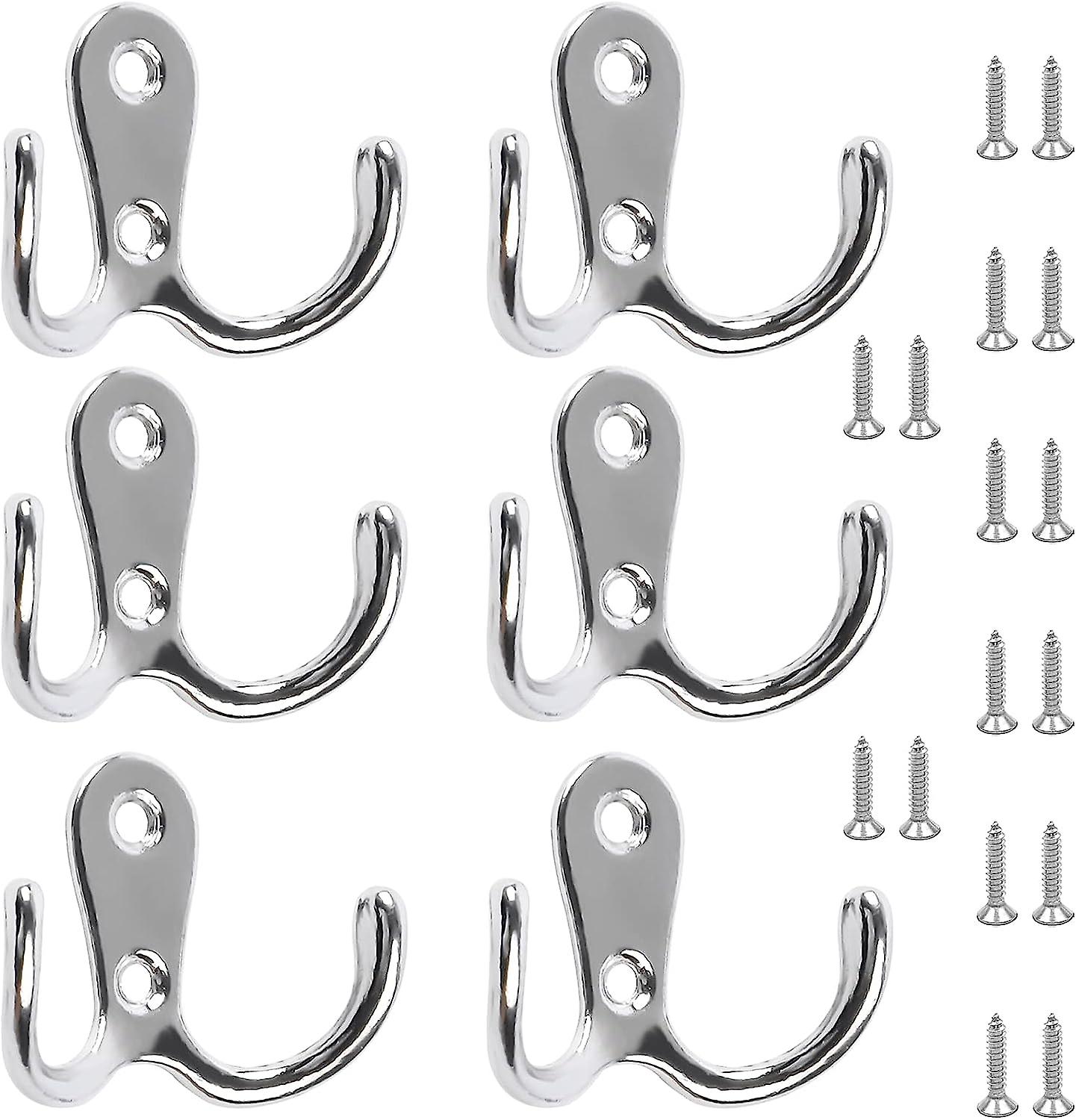 Double Prong Robe Hooks Dual Coat Hooks Door Hooks With 16 Pcs Screws Chrome Wall Mounted Hooks For Hanging Hat Tie Clothes Towel Metal Retro Cloth Ha