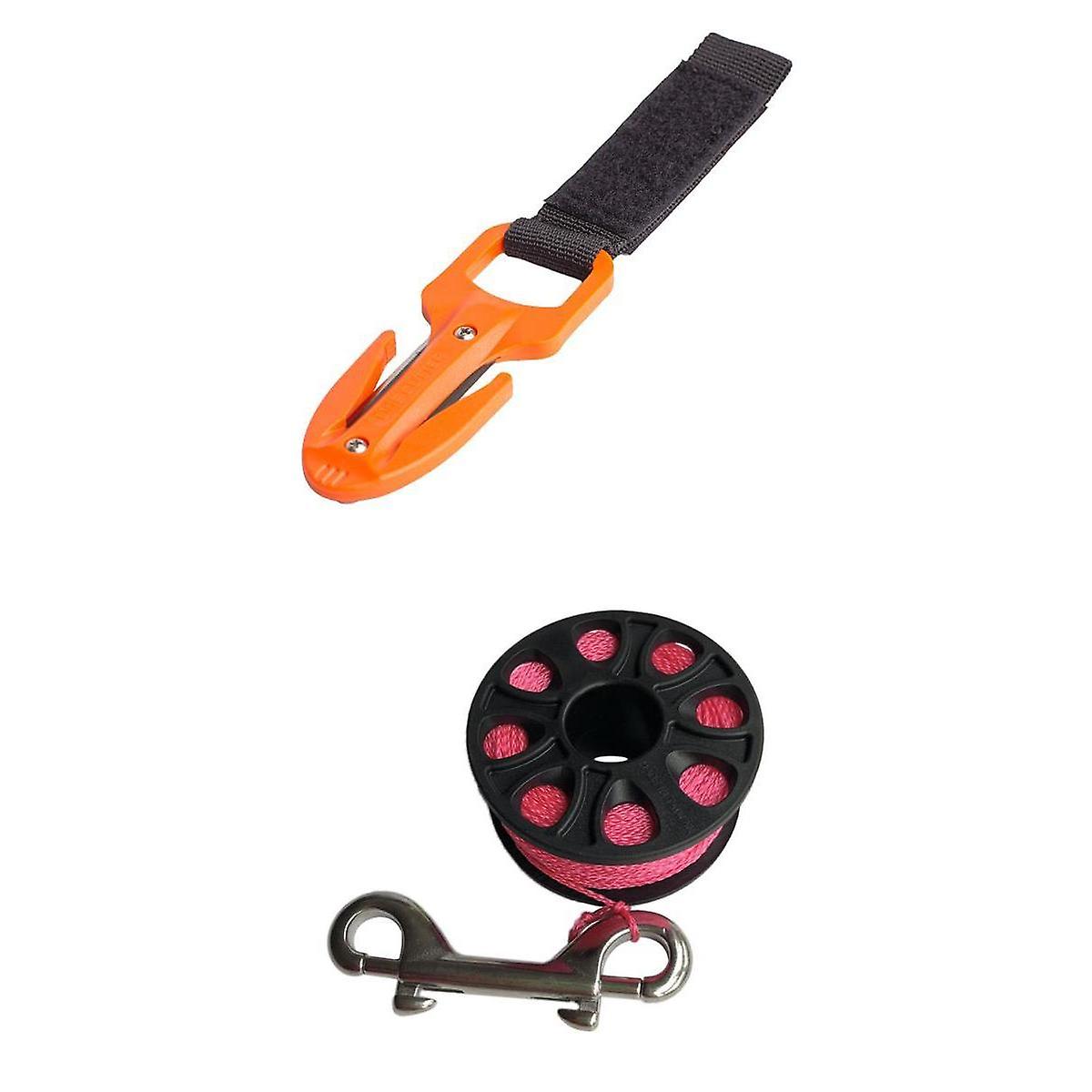 Portable Diving Line Cutter Knife with Sheath & Dive Finger Spool Reel Clip