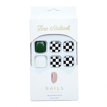 Green White Square Fake Toenails Sweet & Charming Reusable False Nails For Shopping Traveling Dating