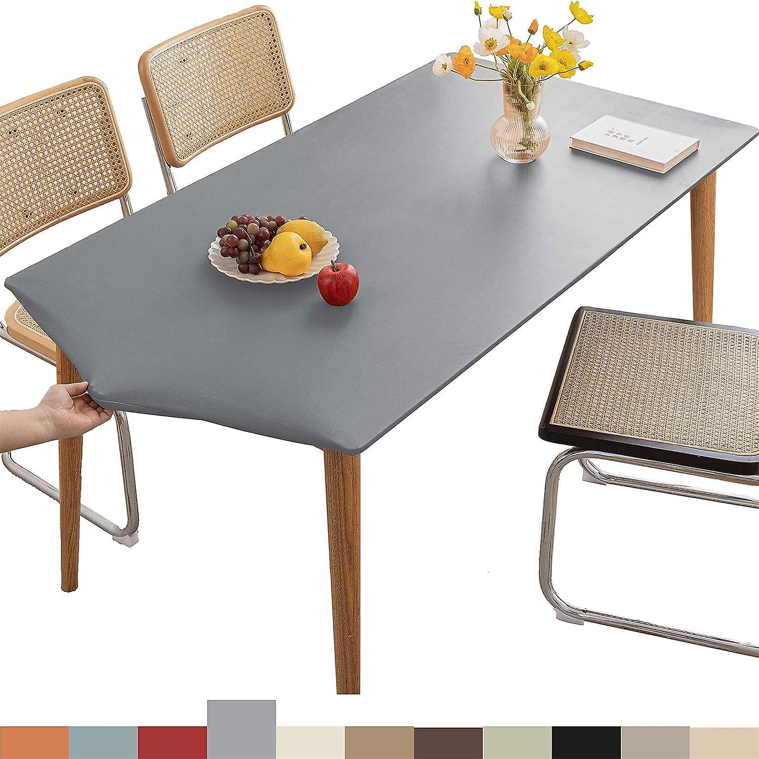 Leather Fitted Rectangular Tablecloth,Elastic Edge Tablecloth,Washable Tablecloth for Outdoor, Patio, Kitchen and Dining Room- Light Gray