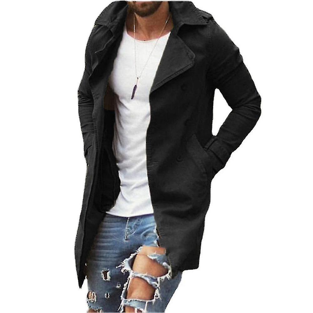 Men Solid Trench Coat Long Sleeve Long Jacket Casual Overcoat With Pockets