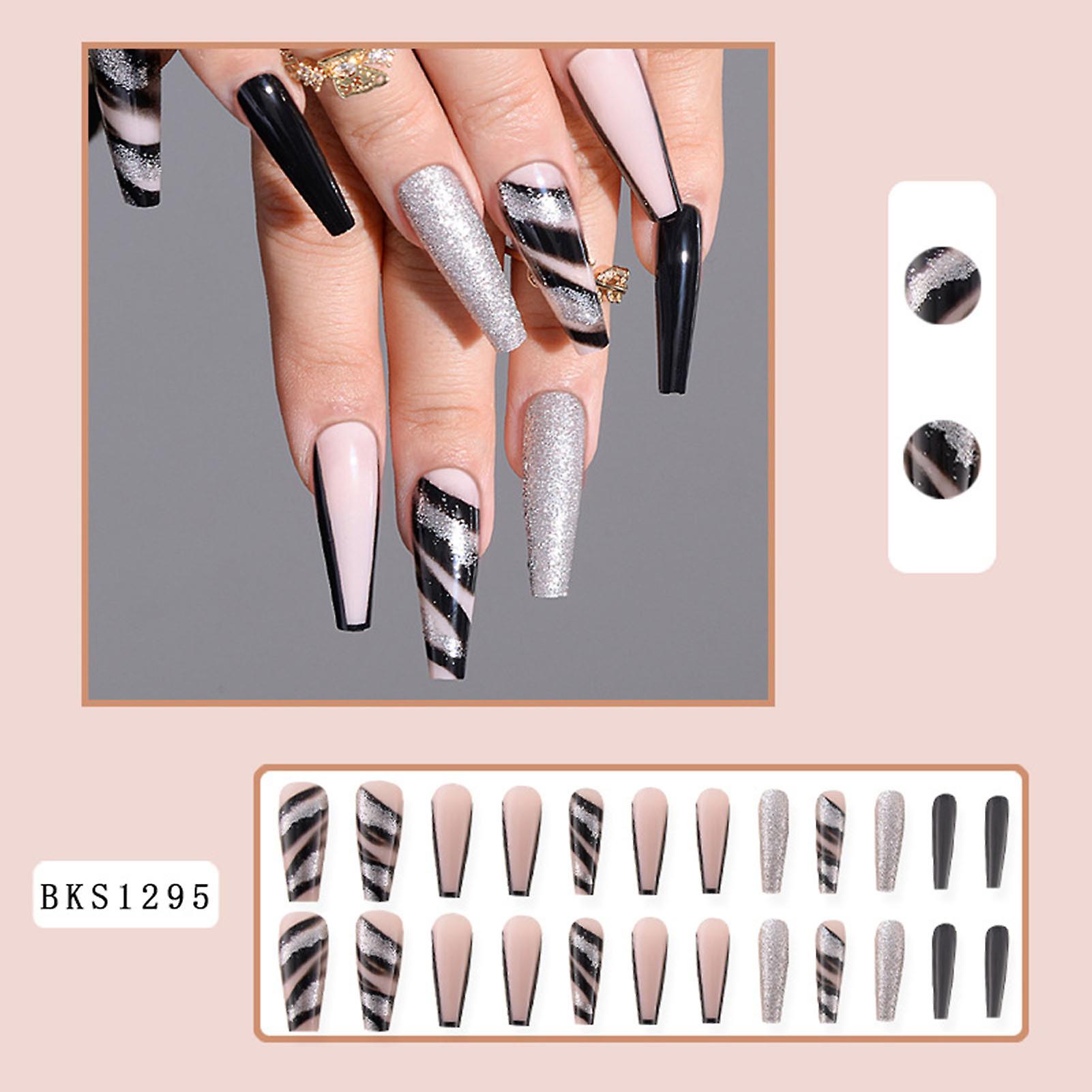 Ballet Artificial Nails False Nails Pink Black Silver Ins Press-on Nails