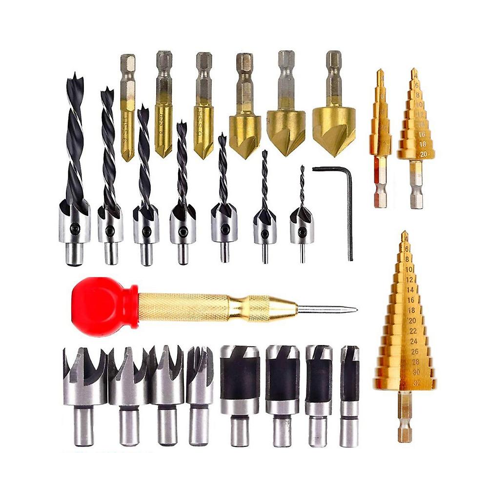 26pcs Woodworking Chamfer Drilling Tool Countersink Drill Bits Set