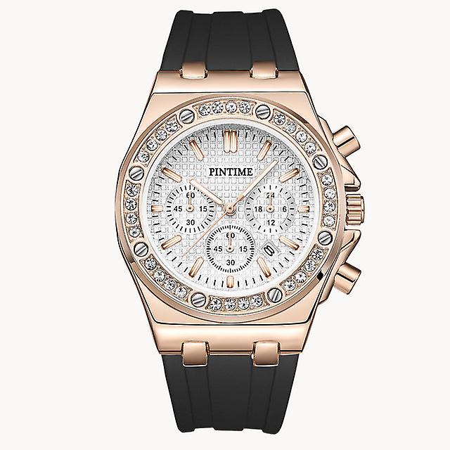 Pintime Watch For Men Sports Silicone Strap Fashion Quartz Wristwatch Waterproof 3br Casuals Diamond Alloy Case Calendar Clock
